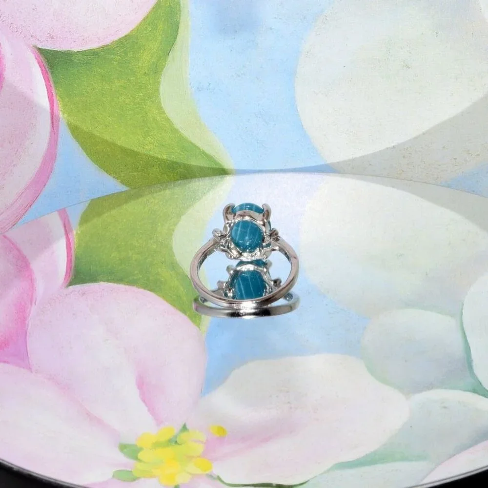 Ayla Azure Oval Blue Striped Onyx Silver Ring Womens Size 9.5 Gift Boxed - Picture 2 of 8